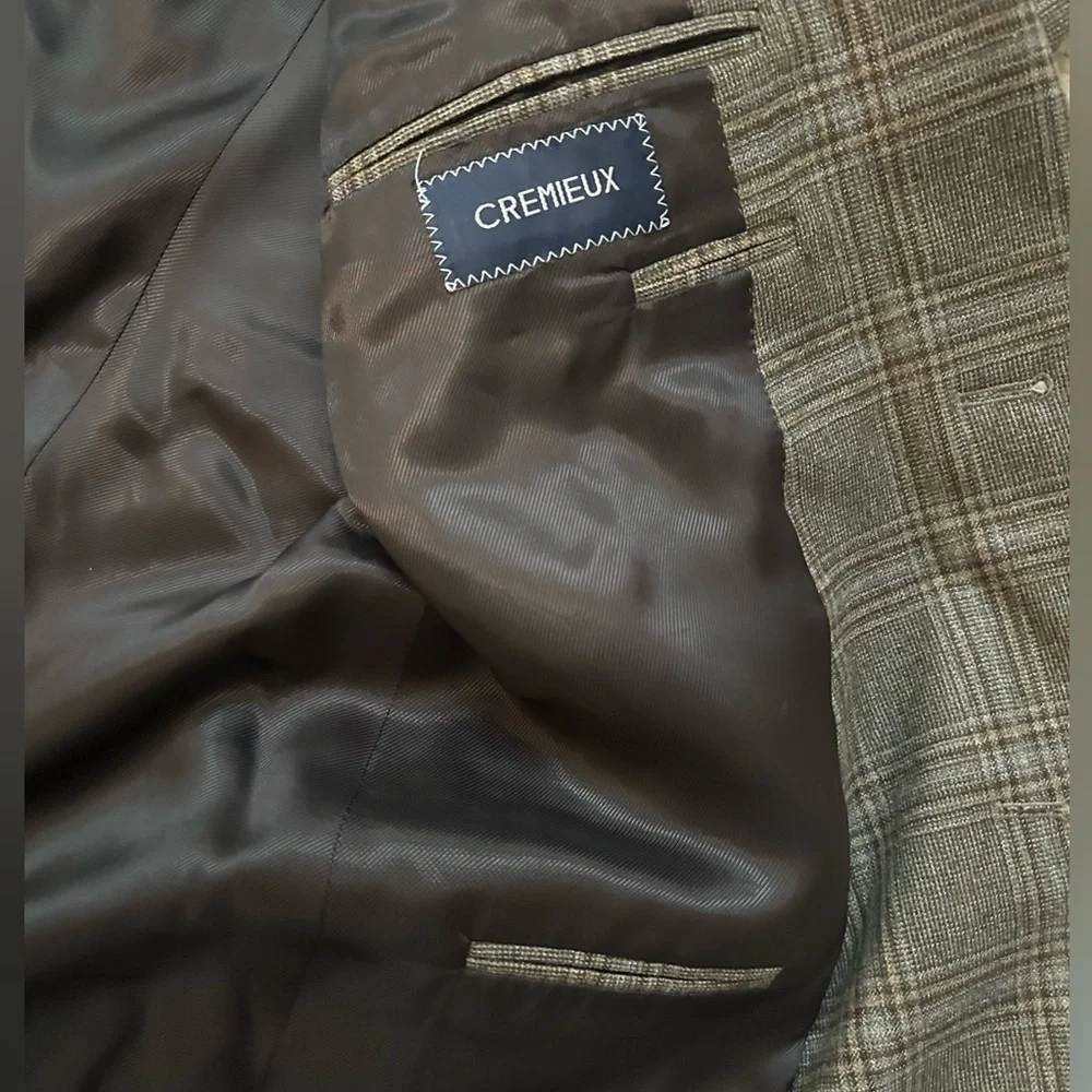 Daniel Cremieux & Loro Piana brown and light gray windowpane vintage suit jacket